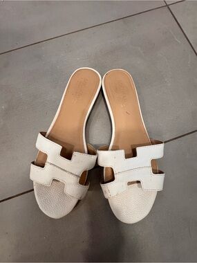 Women’s White Slip-On Leather Slide Sandals